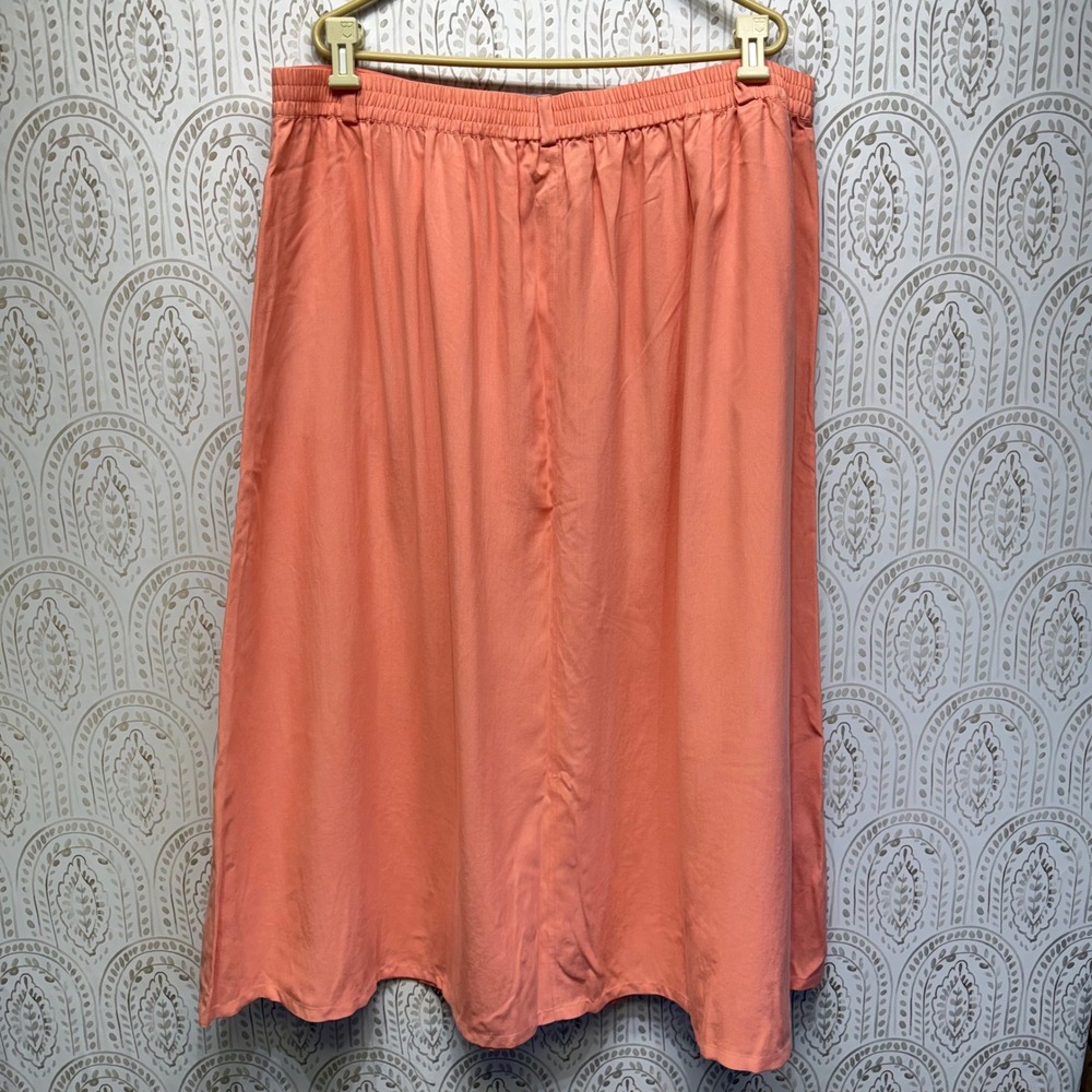 Appleseed's Silk Midi Skirt Women 28W Coral Pink Button Front Pockets Vintage